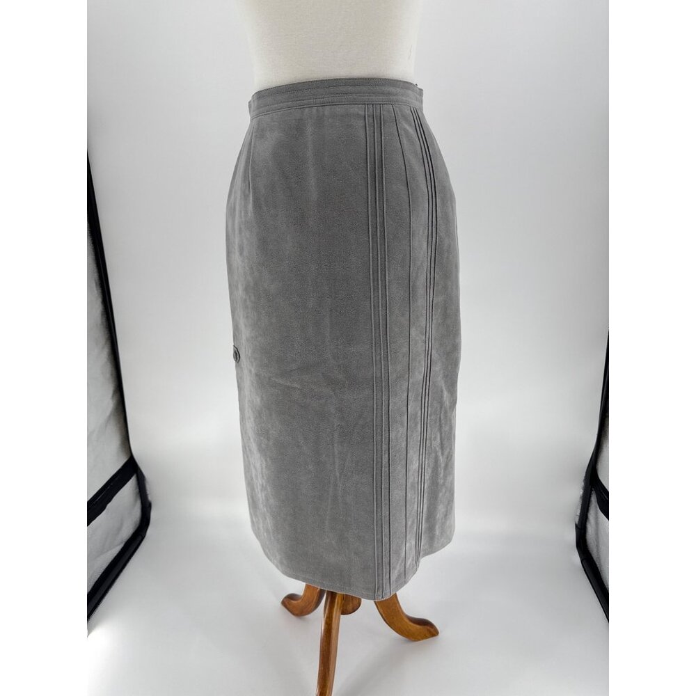 Vintage Yves St Simon Grey Suede Leather Skirt Suit  Two-Piece - Picture 5 of 16